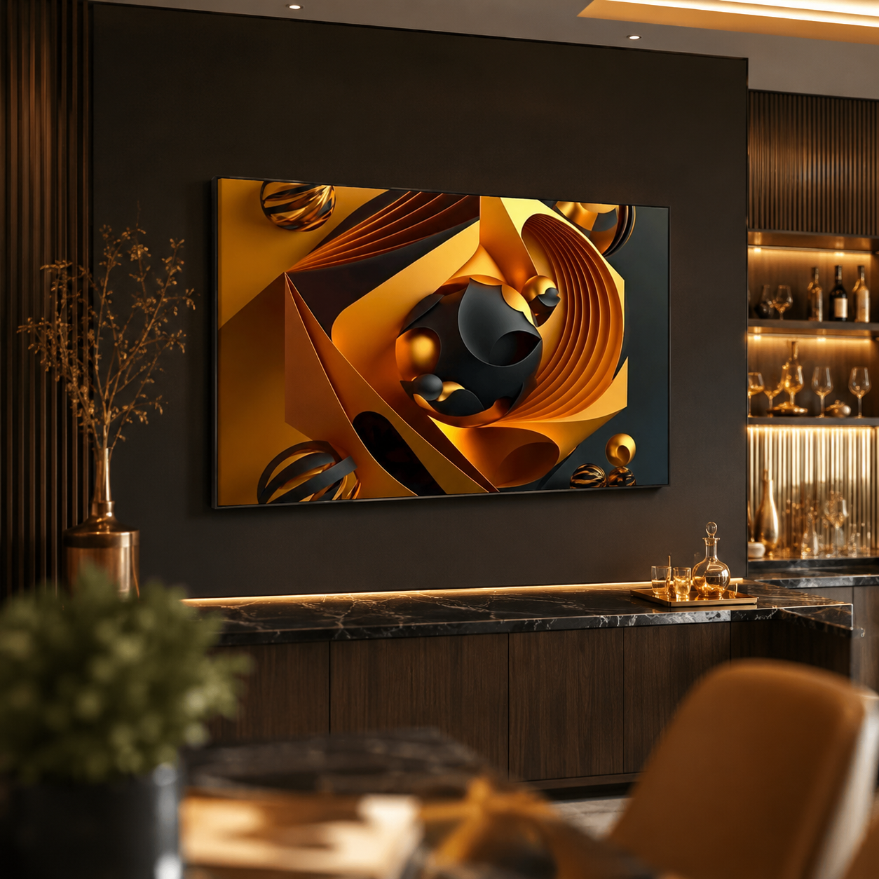 Quadro Abstrato Geometrico Dourado