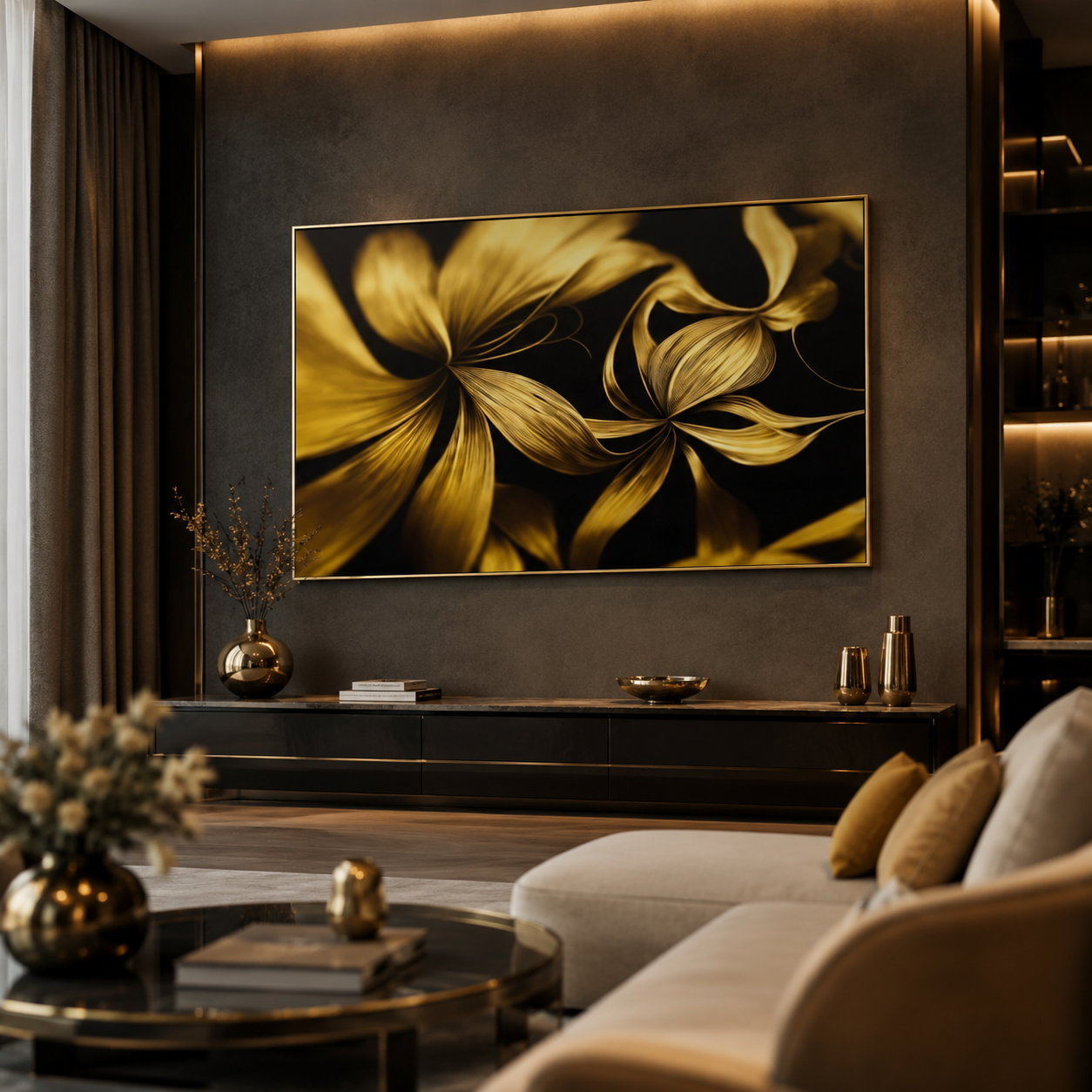 Quadro Floral Dourado