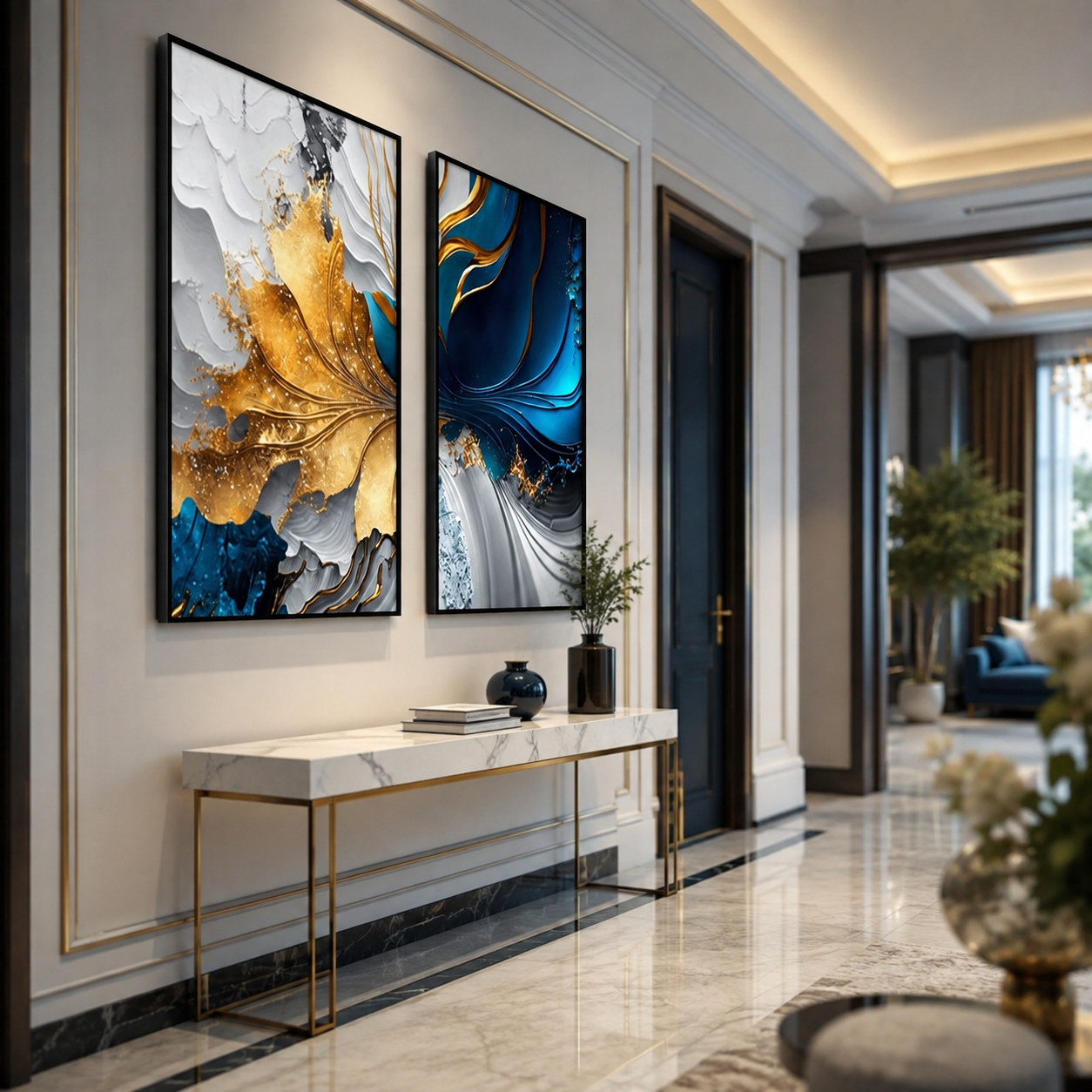 Quadros Duo Abstrato Gold and Blue