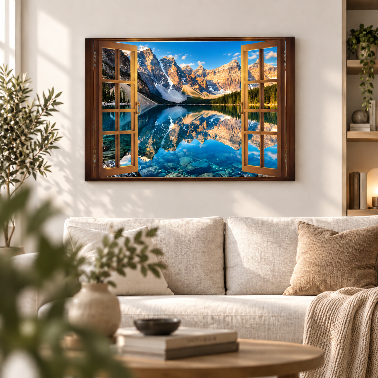 Quadro Sala Janela Lago Alpino