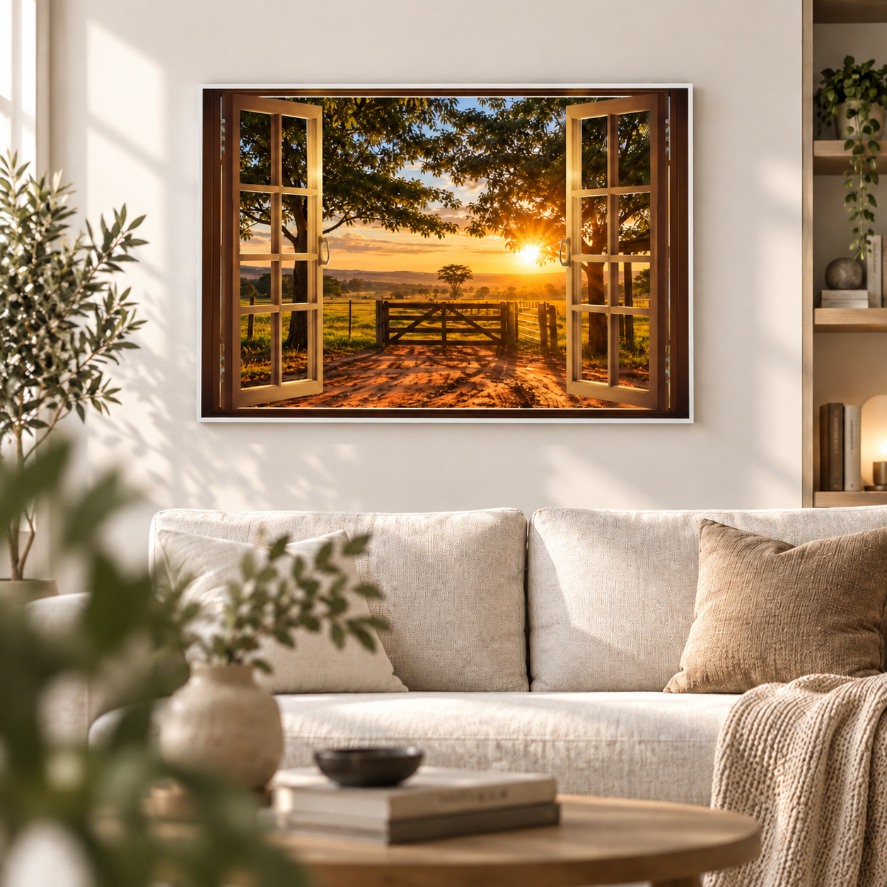 Quadro Sala Janela Campo Pôr do Sol