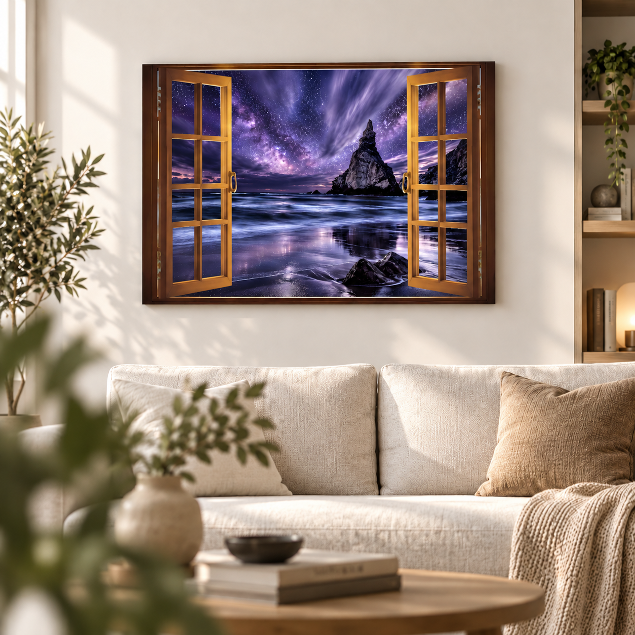 Quadro Casa de Praia Janela Noite