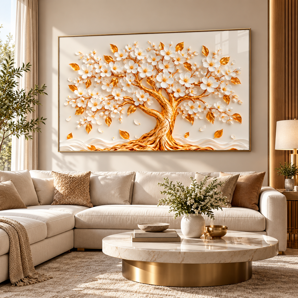Quadro Sala Árvore Gold 3D