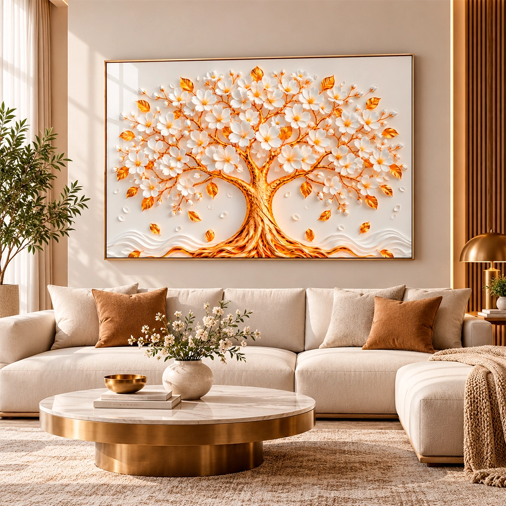 Quadro Sala Árvore Gold 3D