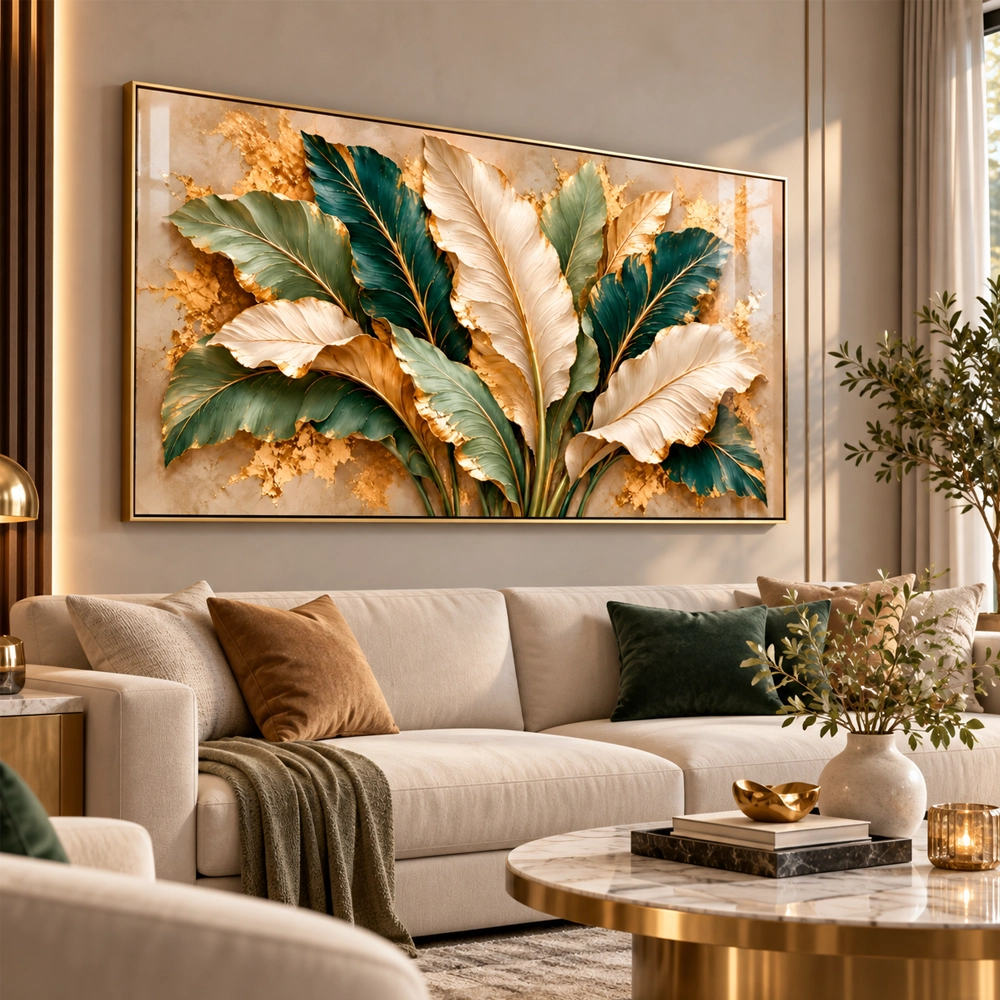 Quadro Sala Folhagens Gold Verde