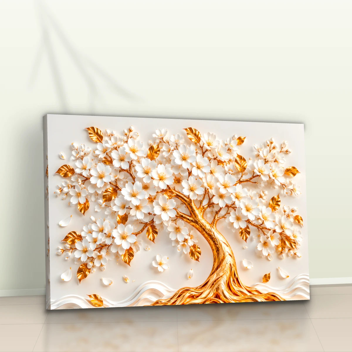 Quadro Sala Árvore Dourada Flores