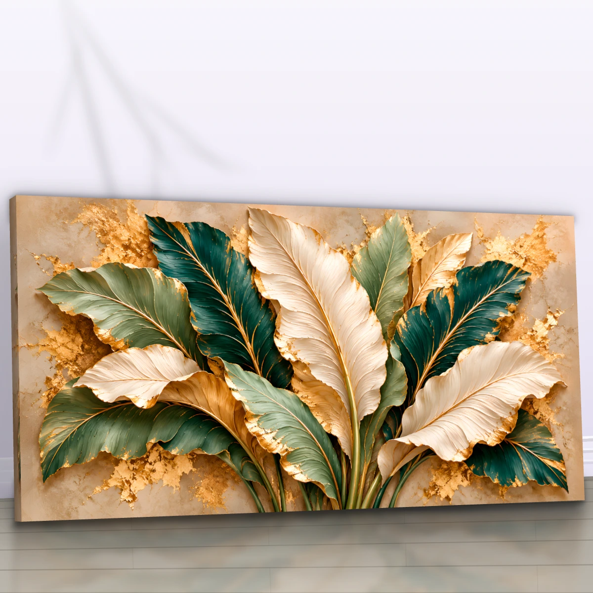 Quadro Sala Folhagens Gold Verde