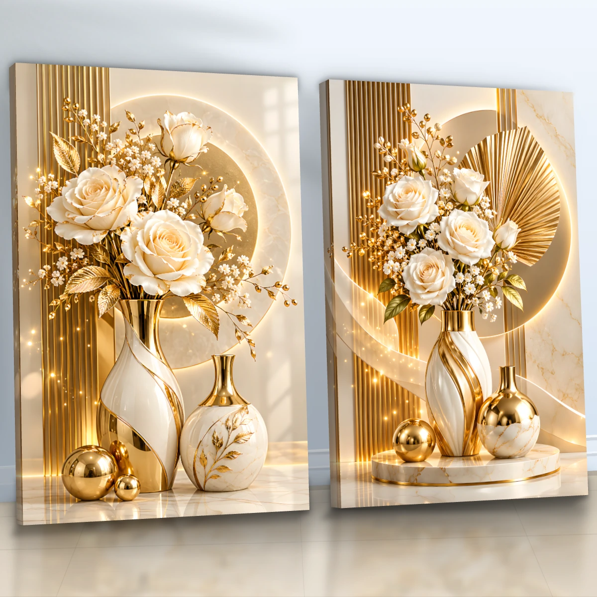 Quadro Duo Sala Flores Gold Luxo