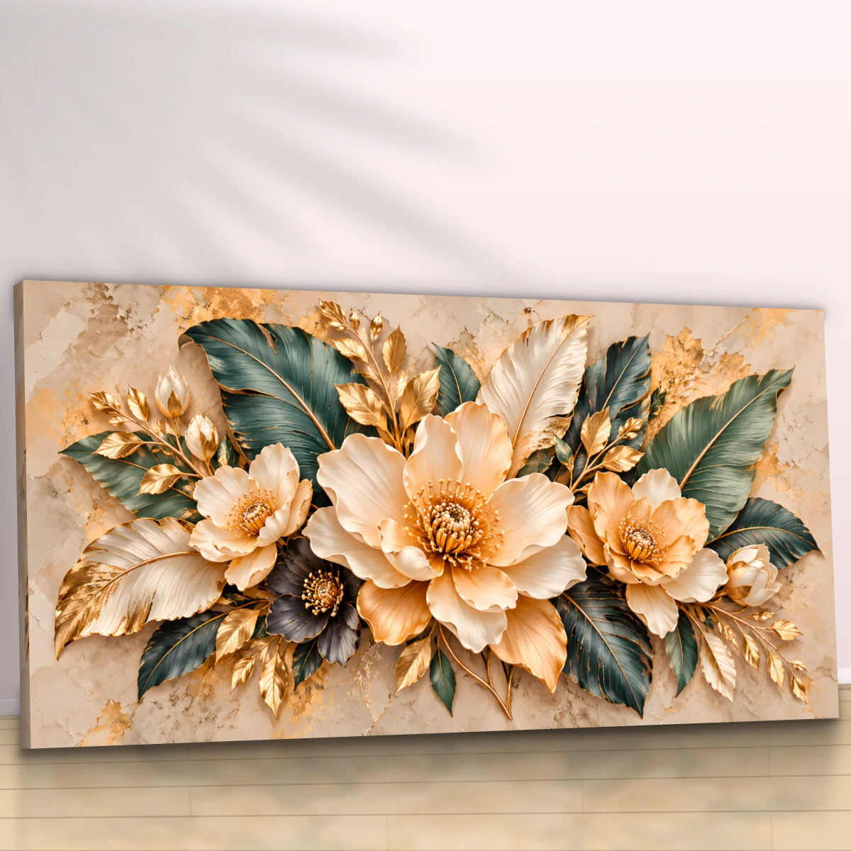 Quadro Sala Flores Gold Luxury