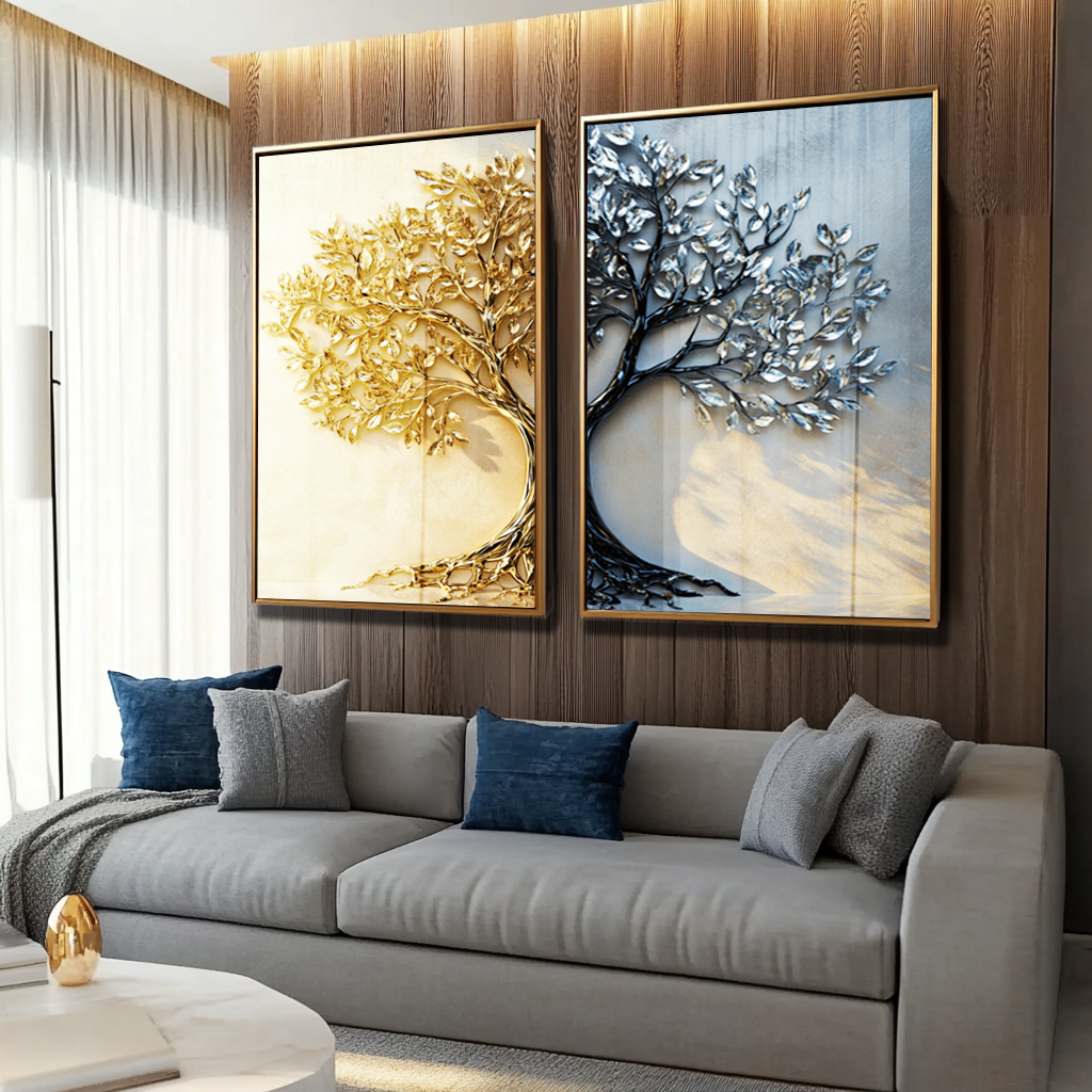 Quadro Decorativo Arvore Ouro e Onix