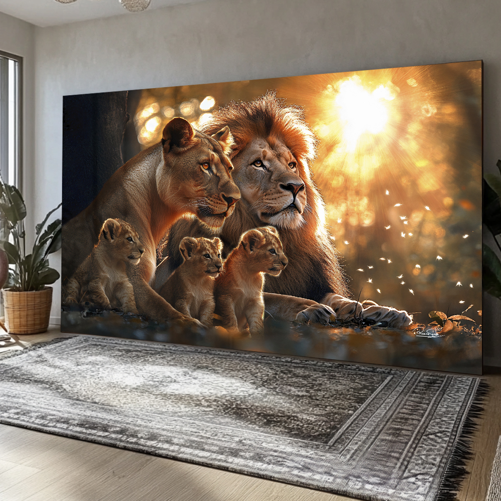 Quadro Familia De Leão 3 Filhotes Lll