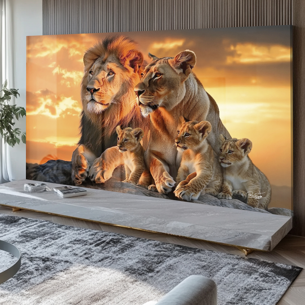 Quadro Familia De Leão 3 Filhotes LV