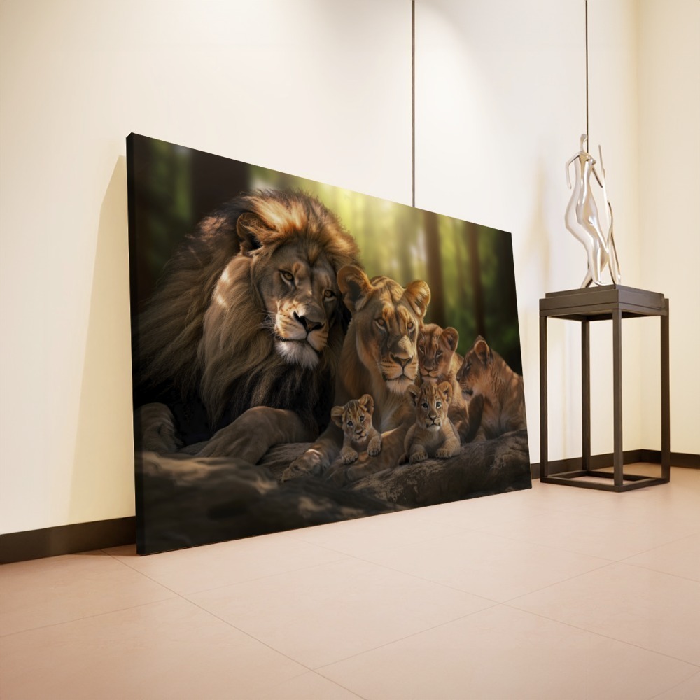 Quadro Familia De Leão 4 Filhotes