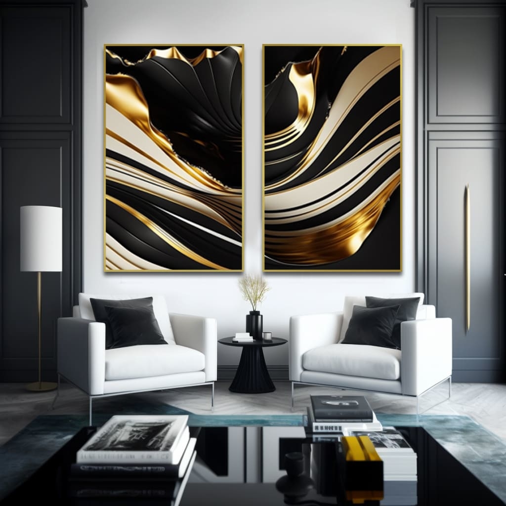 Quadros Duo Abstrato Gold Black