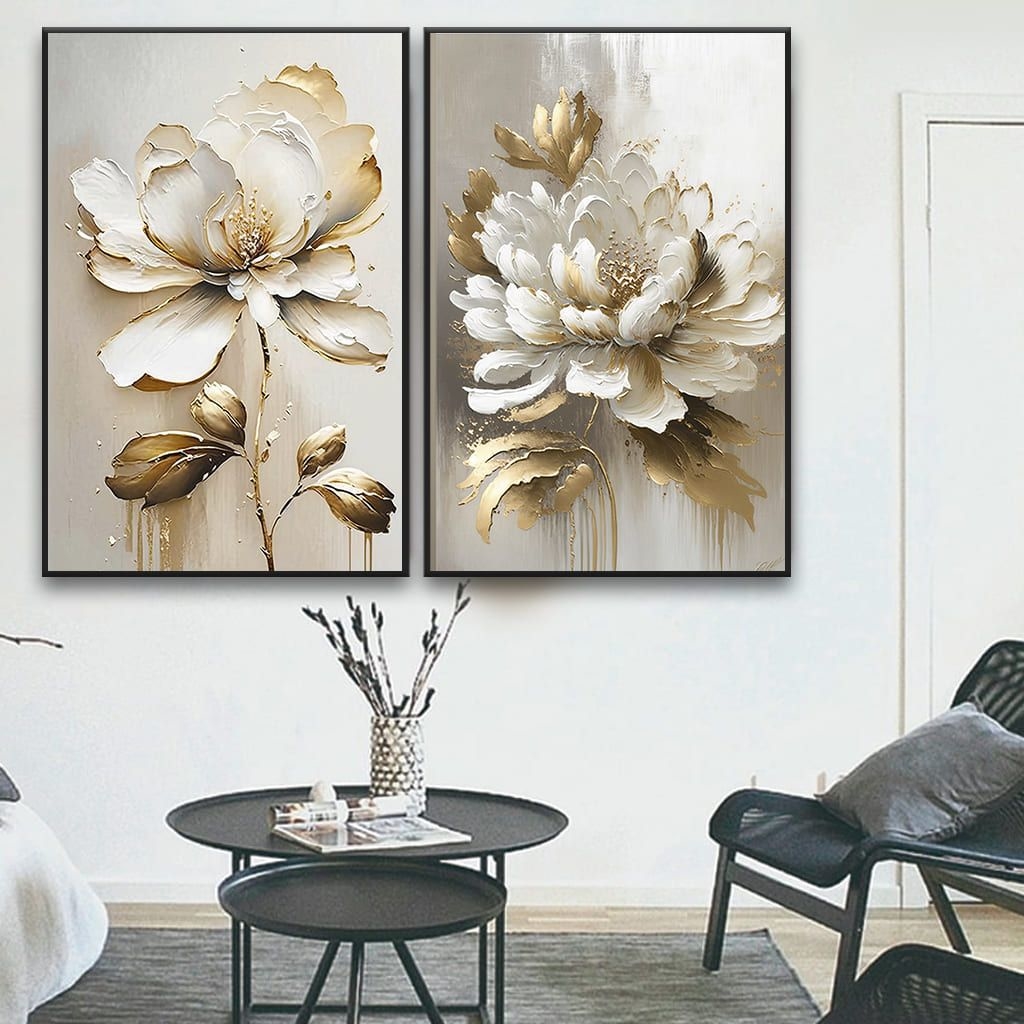 Quadros Flowers White and Gold