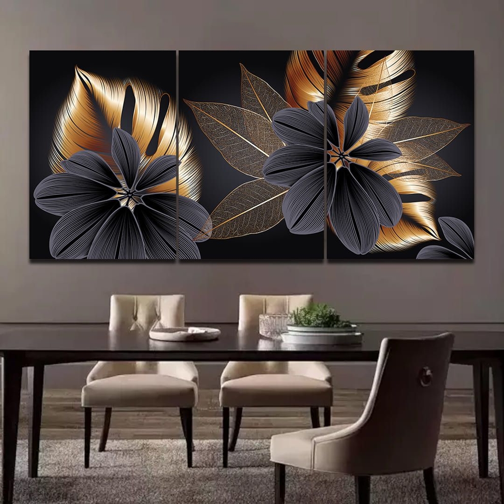 Quadros Trio Flowers Gold